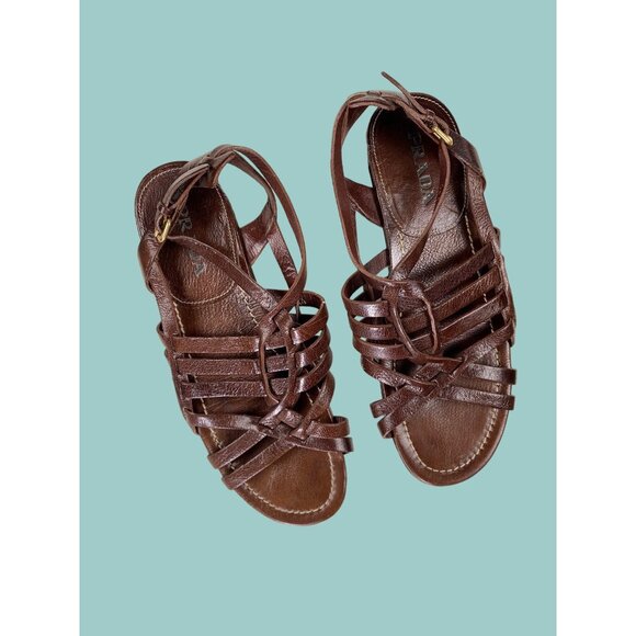 Prada Brown Leather Gladiator Sandals - Picture 2 of 9